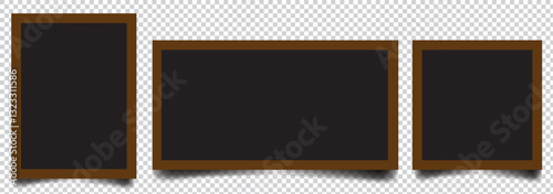Realistic picture frame mockup black border set. Isolated Black pictures frames mock-up. Home decoration, photography presentation, blank frame mockups. 1176