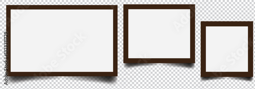 Realistic picture frame mockup black border set. Isolated Black pictures frames mock-up. Home decoration, photography presentation, blank frame mockups. 1176