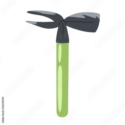 Garden hand hoe with plastic short handle flat vector hand drawn illustration on white background. Simple garden tool icon design for agricultural theme