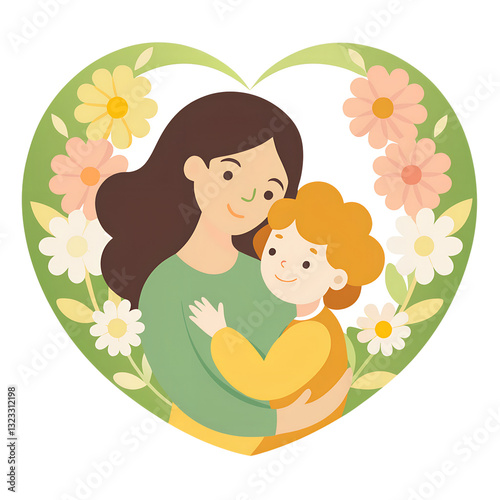 Mother Hugging Her Child Inside a Heart-Shaped Frame PNG