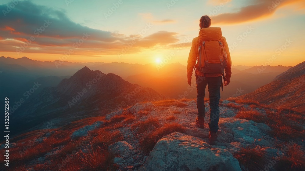 Obraz premium man standing on top of mountain