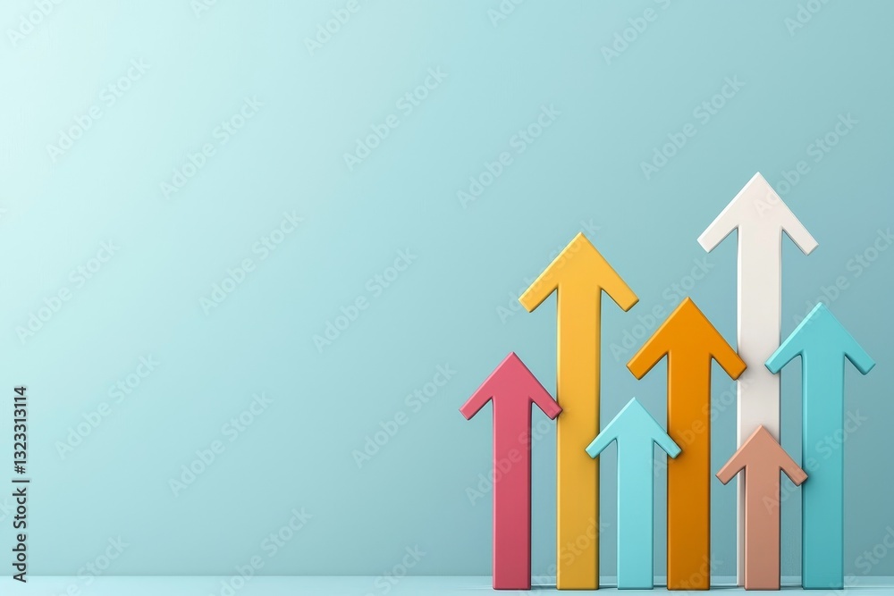 Determination of entrepreneurship growth mindset concept. Colorful arrows pointing upwards against a light background symbolize growth and progress. Determination of entrepreneurship growth mindset concept. Colorful arrows pointing upwards against a light background symbolize growth and progress.