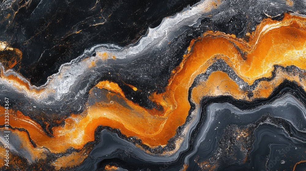 Obraz premium Abstract orange and black marble texture with gray and white veins