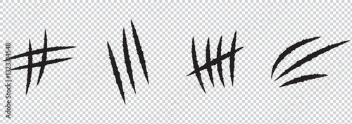 Collection of claws animal scratch vector icons. Cat, tiger, jaguar, lion monster scratches paw shapes . 1176