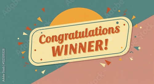 Congratulations Winner Retro Style Graphic with Confetti and Geometric Shapes