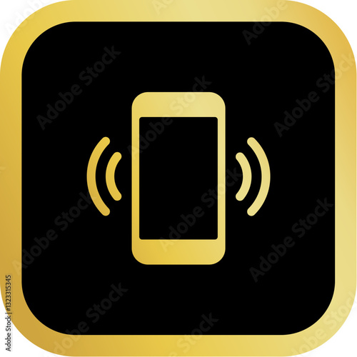 Gold Phone Vibrate Icon Square Rounded Icon with Golden and Black Luxury