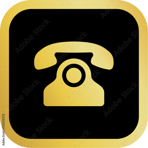 Gold Telephone Icon Square Rounded Icon with Golden and Black Luxury