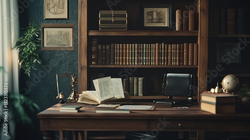 A classic study featuring books and decorative items on display