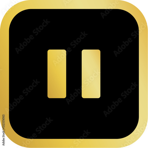Gold Pause Icon Square Rounded Icon with Golden and Black Luxury