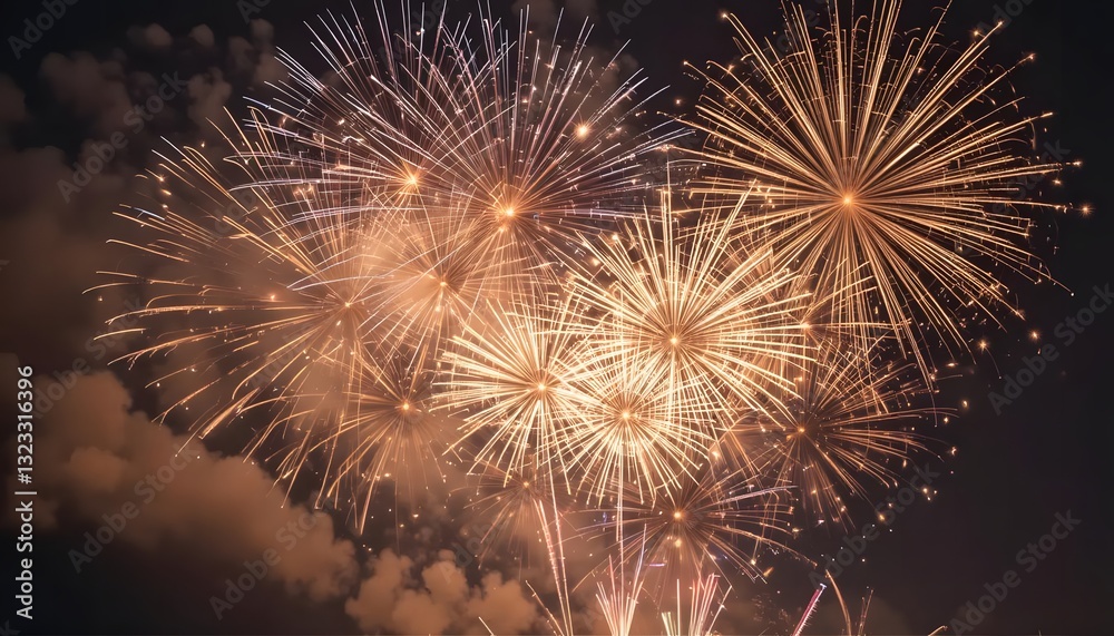 Fototapeta premium Radiant Gold Bursts A Dazzling Night Sky Celebration