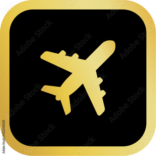 Gold Airplane Icon Square Rounded Icon with Golden and Black Luxury