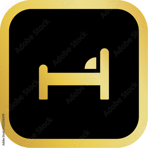 Gold Bed Icon Square Rounded Icon with Golden and Black Luxury