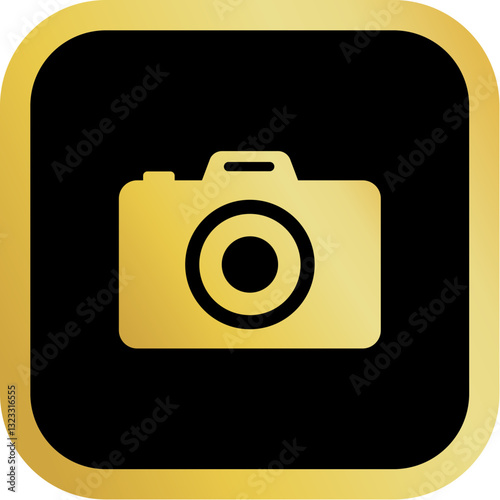 Gold Camera Icon Square Rounded Icon with Golden and Black Luxury