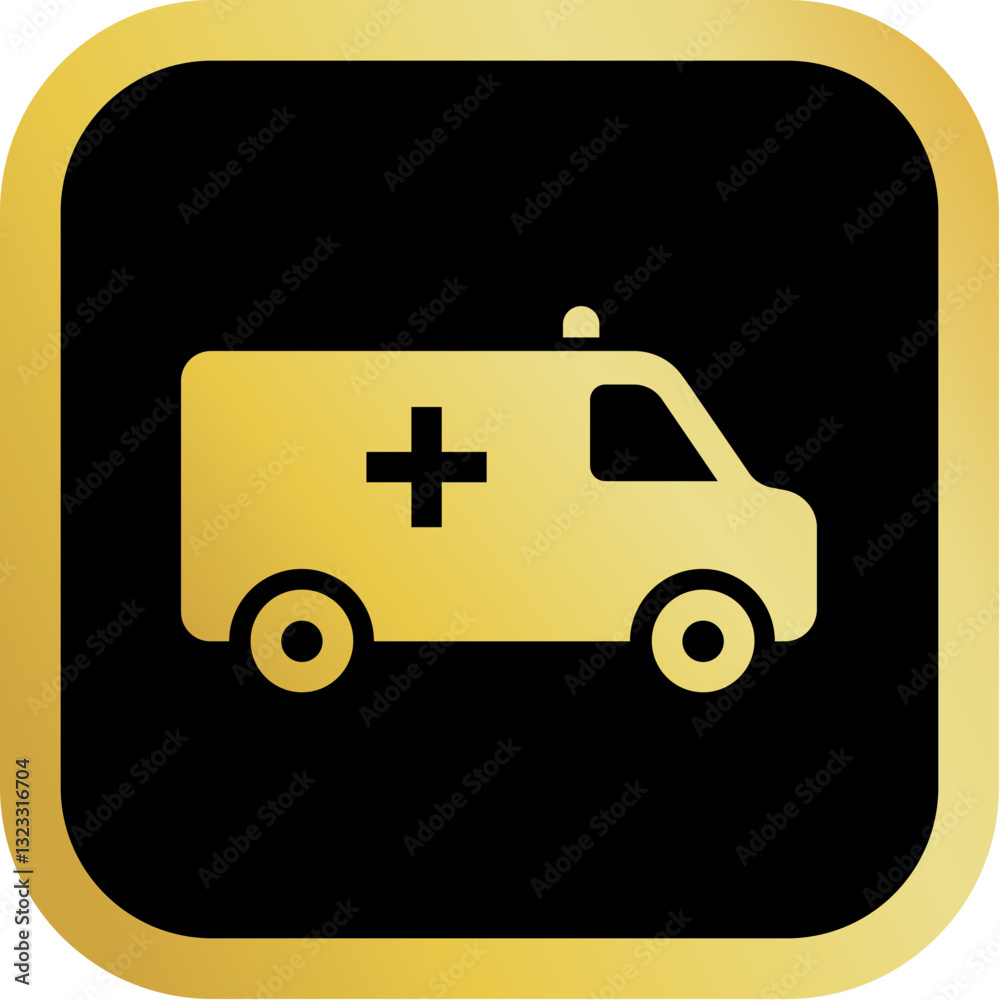 Gold Ambulance Icon Square Rounded Icon with Golden and Black Luxury Gold Ambulance Icon Square Rounded Icon with Golden and Black Luxury