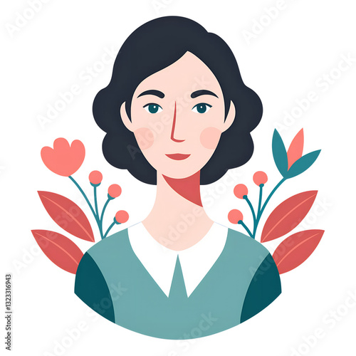 Stylized Portrait of a Mother Paired with a Bouquet in PNG