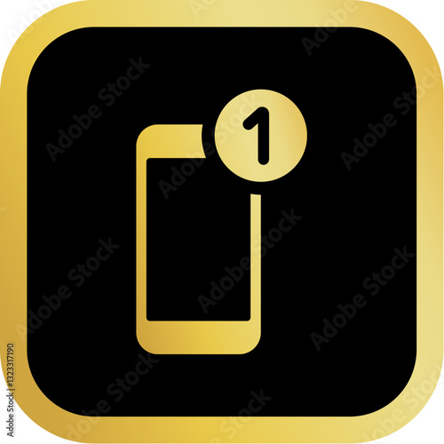 Gold Smartphone Notification Icon Square Rounded Icon with Golden and Black Luxury