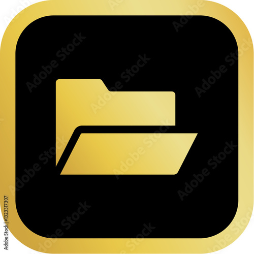 Gold Folder Icon Square Rounded Icon with Golden and Black Luxury