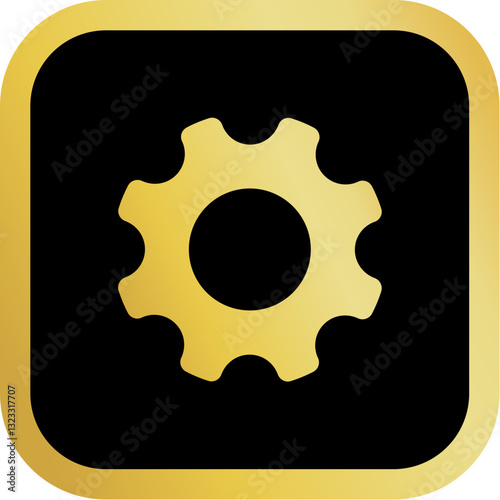 Gold Settings Icon Square Rounded Icon with Golden and Black Luxury