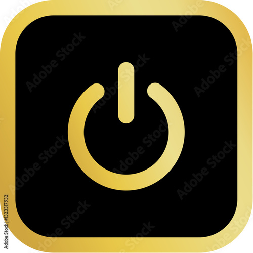 Gold Power Icon On Off Icon Square Rounded Icon with Golden and Black Luxury 