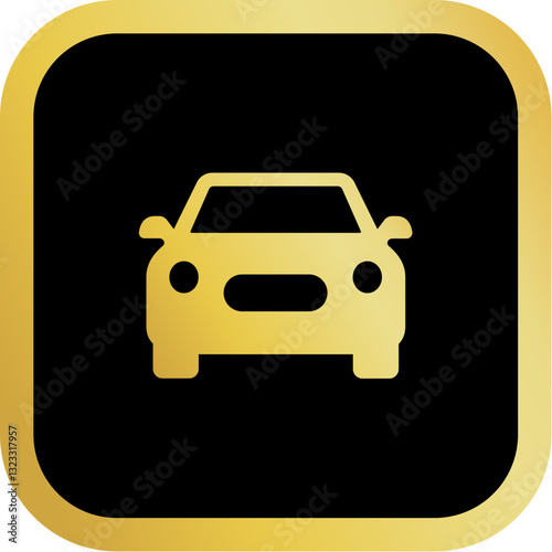 Gold Car Icon Square Rounded Icon with Golden and Black Luxury 