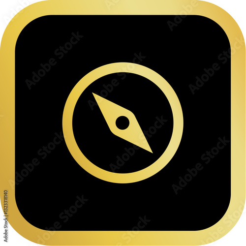 Gold Compass Icon Square Rounded Icon with Golden and Black Luxury