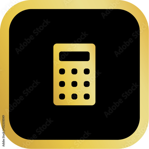 Gold Calculator Icon Square Rounded Icon with Golden and Black Luxury 