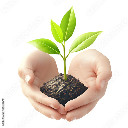 Hands hold soil with plant sprouted grain in palms d sprout organic products earth day