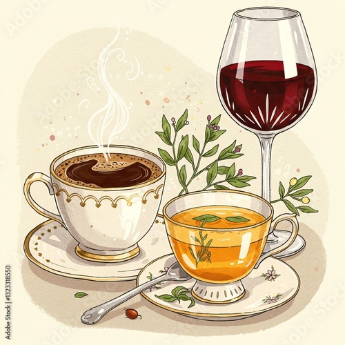 drinks. coffee, tea and wine. can be enjoyed with ice or not. all based on taste.