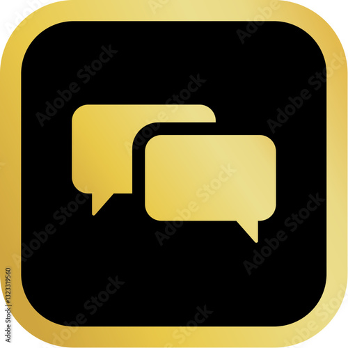 Gold Message Icon Square Rounded Icon with Golden and Black Luxury