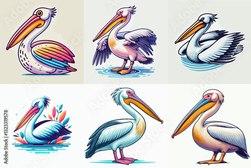 collection of pelican bird illustration