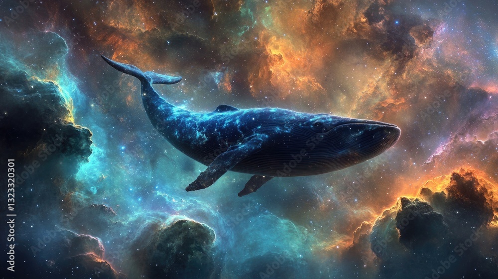 Fototapeta premium An artistic depiction of a whale swimming in the cosmos