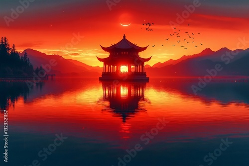 sunset over the lake