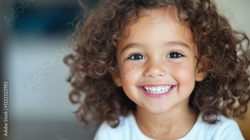 Wallpaper Mural Smiling child with curly hair expresses joy indoors during daytime playtime Torontodigital.ca