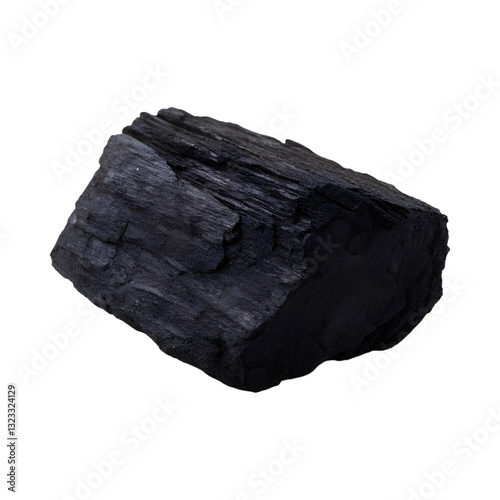 Black charcoal piece on transparency background, ideal for various uses