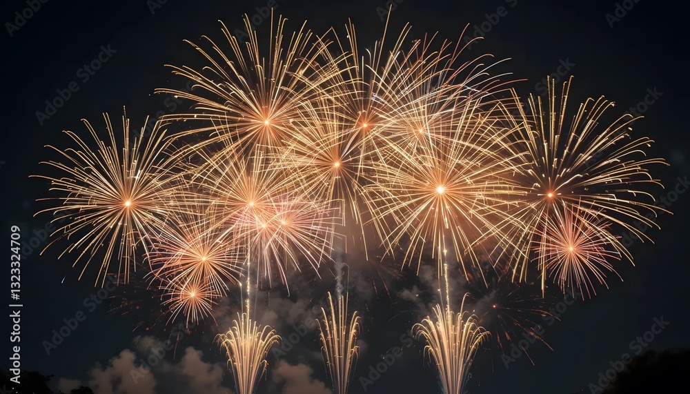 Fototapeta premium Radiant Gold Bursts A Dazzling Night Sky Celebration