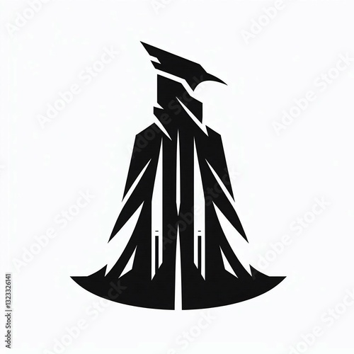 Abstract Black Wizard Silhouette on White photo