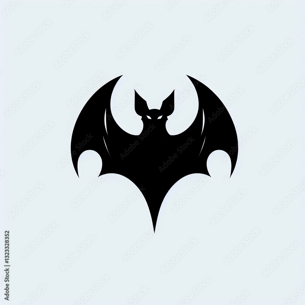 Black Bat Silhouette with Glowing Eyes on Pale Background Black Bat Silhouette with Glowing Eyes on Pale Background