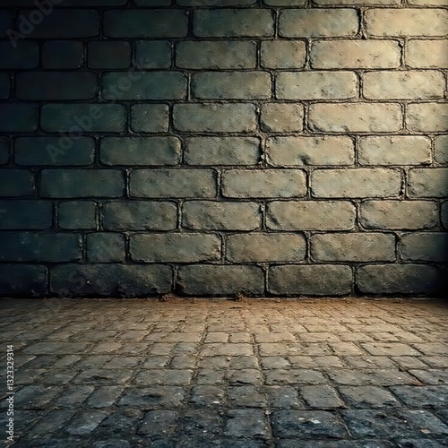 Vast, soiled cinderblock expanse, deep shadows, blocks, dilapidated