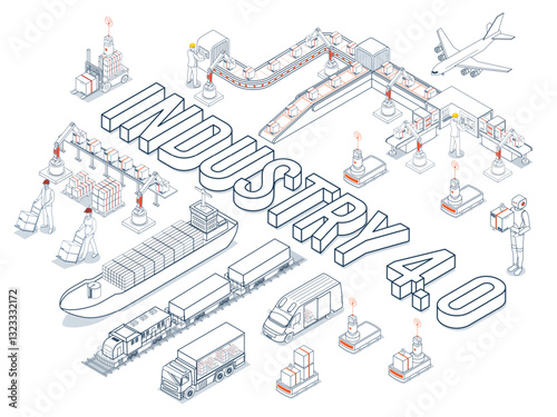 Smart Industry 4.0 with Factory automation, Autonomous robot industrial technology. The steps of the industrial revolution.