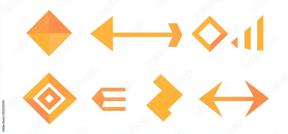 Orange arrow vector set, simple shapes and lines, flat colors. Orange arrow vector set, simple shapes and lines, flat colors.