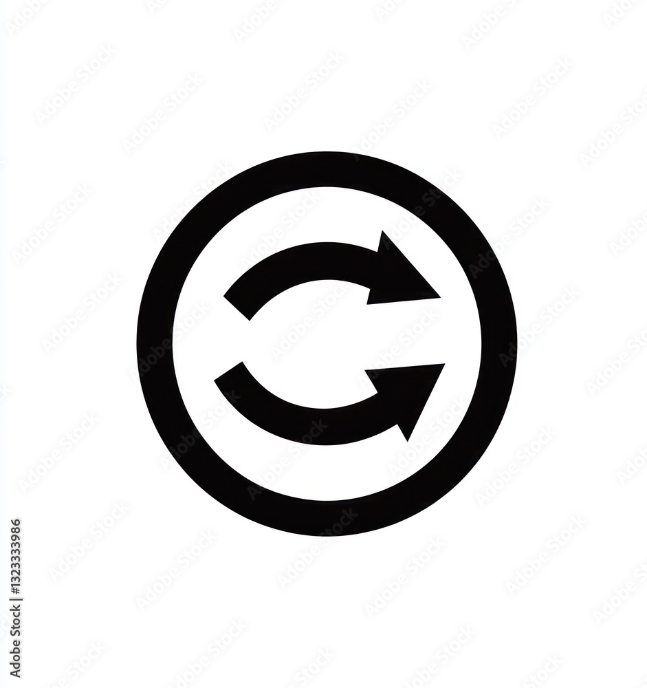 Black reverse icon, two arrows in a circle, minimalist white background. Black reverse icon, two arrows in a circle, minimalist white background.
