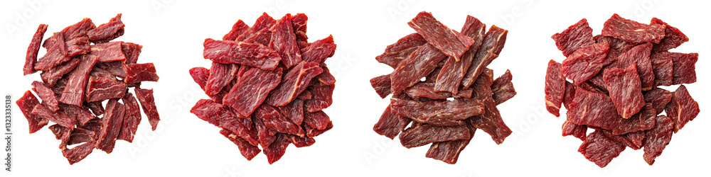 Obraz premium An assortment of raw fresh beef meat cuts and chunks including sirloin brisket and other popular beef steak varieties arranged on a rustic wooden background The image showcases the texture color