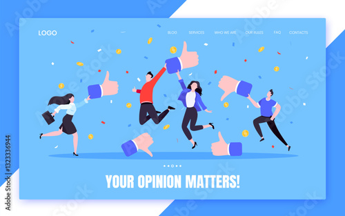 Customer feedback, employee or client satisfaction rating review with good or bad symbols - thumb up and down business concept vector illustration. Positive and negative feedback and evaluation