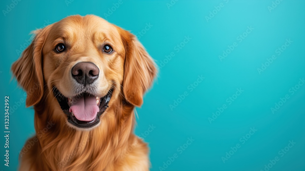 Obraz premium Golden retriever with a friendly and smiling face, ideal for pet photography, dog care promotions, and content for dog lovers