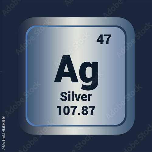 Argentum Ag icon. Number Fourty Five. Mass 107.87 detail. Vector Background.