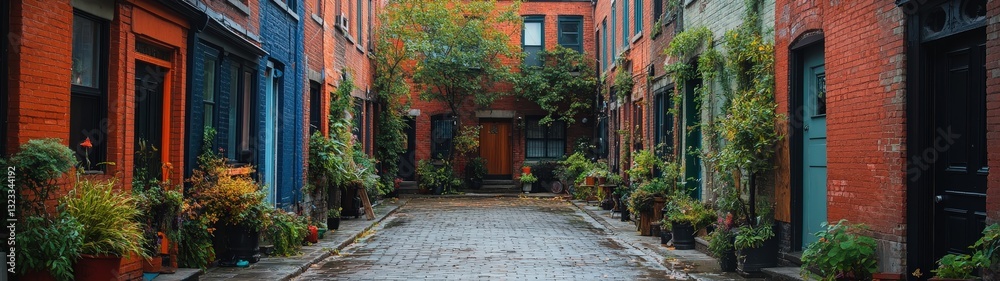 Naklejka premium Charming alley with colorful houses and plants.