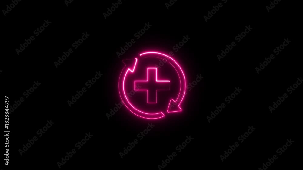 Glowing neon Medical Plus icon. Neon Medical cross round button. Plus in arrow circle.health recovery icon animation with simple design Glowing neon Medical Plus icon. Neon Medical cross round button. Plus in arrow circle.health recovery icon animation with simple design