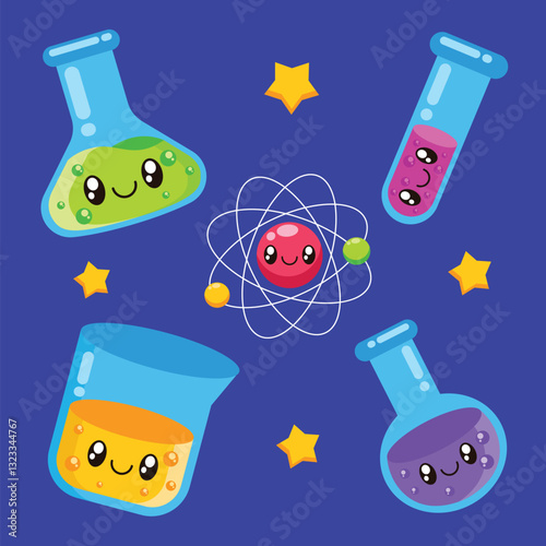 Cute kawaii chemistry and science laboratory cartoon vector
