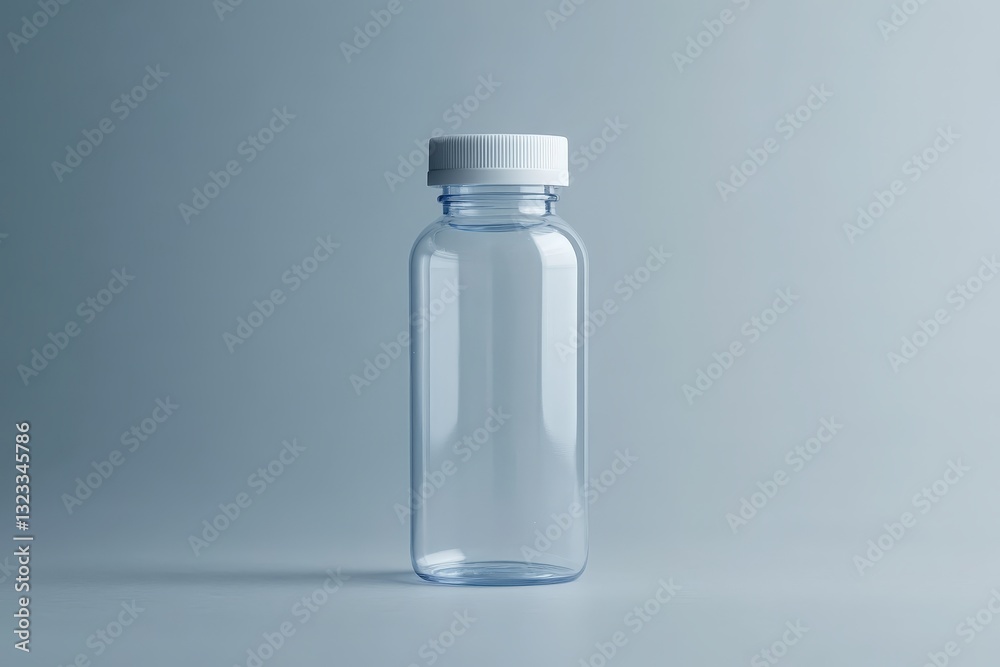 A clear plastic bottle with a white cap and a liquid look A clear plastic bottle with a white cap and a liquid look