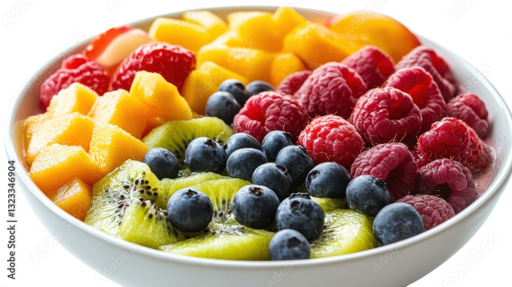 Colorful bowl of fresh fruit showcasing summer's best harvest in a casual kitchen setting Colorful bowl of fresh fruit showcasing summer's best harvest in a casual kitchen setting